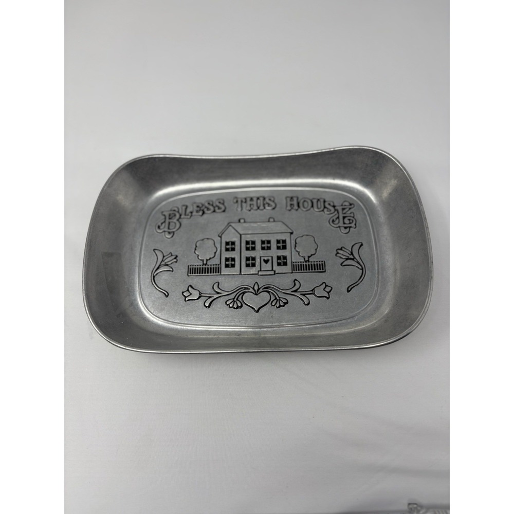 Vintage Wilton Armetale Pewter Bread Tray Bless This House Farmhouse Cottage